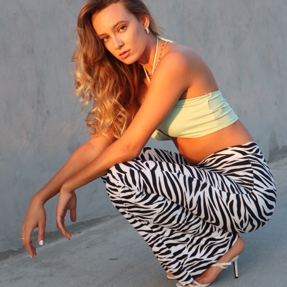 Zebra Print Soft Ribbed Straight Leg Pant - Picture 2 of 5